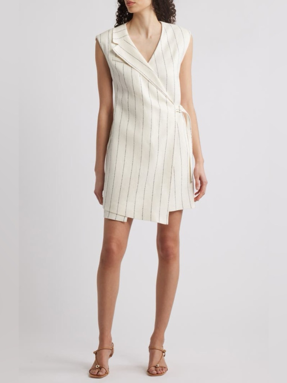 Boss Dagania Pinstripe Sleeveless
Linen Blend Sheath Dress White Navy